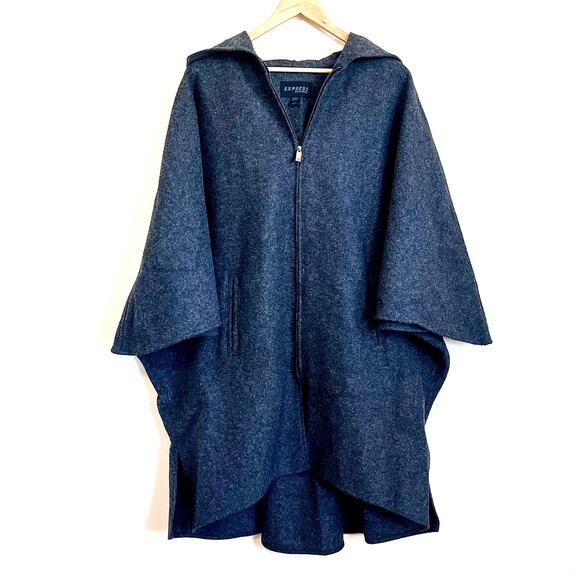 VTG Express Oversized Wool Womens Jacket Size S Gray Zip Lagenlook Timeless 90s - Picture 1 of 8